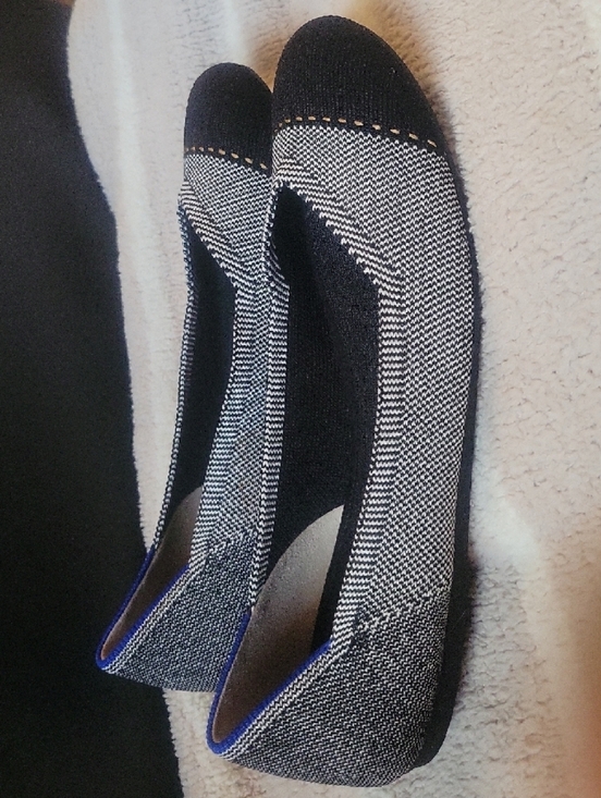 Rothy's Shoes - Rothy's Black & Gray Knit Pointed Toe Flats with Blue Trim Sz8